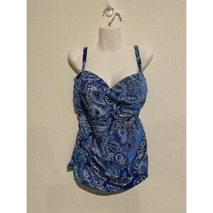 Lauren Ralph Lauren Tankini Plus 20W Blue Womens Paisley Swimwear Top Padded